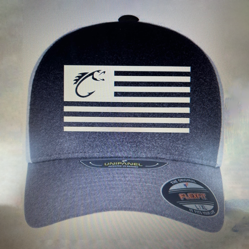 american flag fishing pole hat Limitless Brands-American Flexfit Abu Garcia Oceanfield Spinning COLOR:BONE MACKS Wear your values with Hawg Seekers Bassnatcher